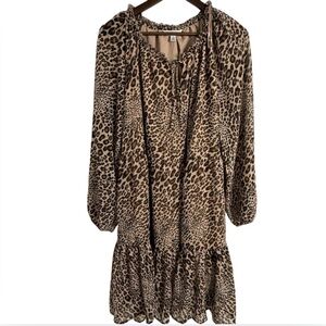 NWT Studio A Boho Ruffle Animal Print Peasant Dress Size XL
